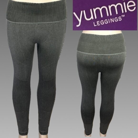 Yummie L/XL Sage Washed Look Ribbed Wide Waistband Seamless Textured Leggings - Picture 1 of 6